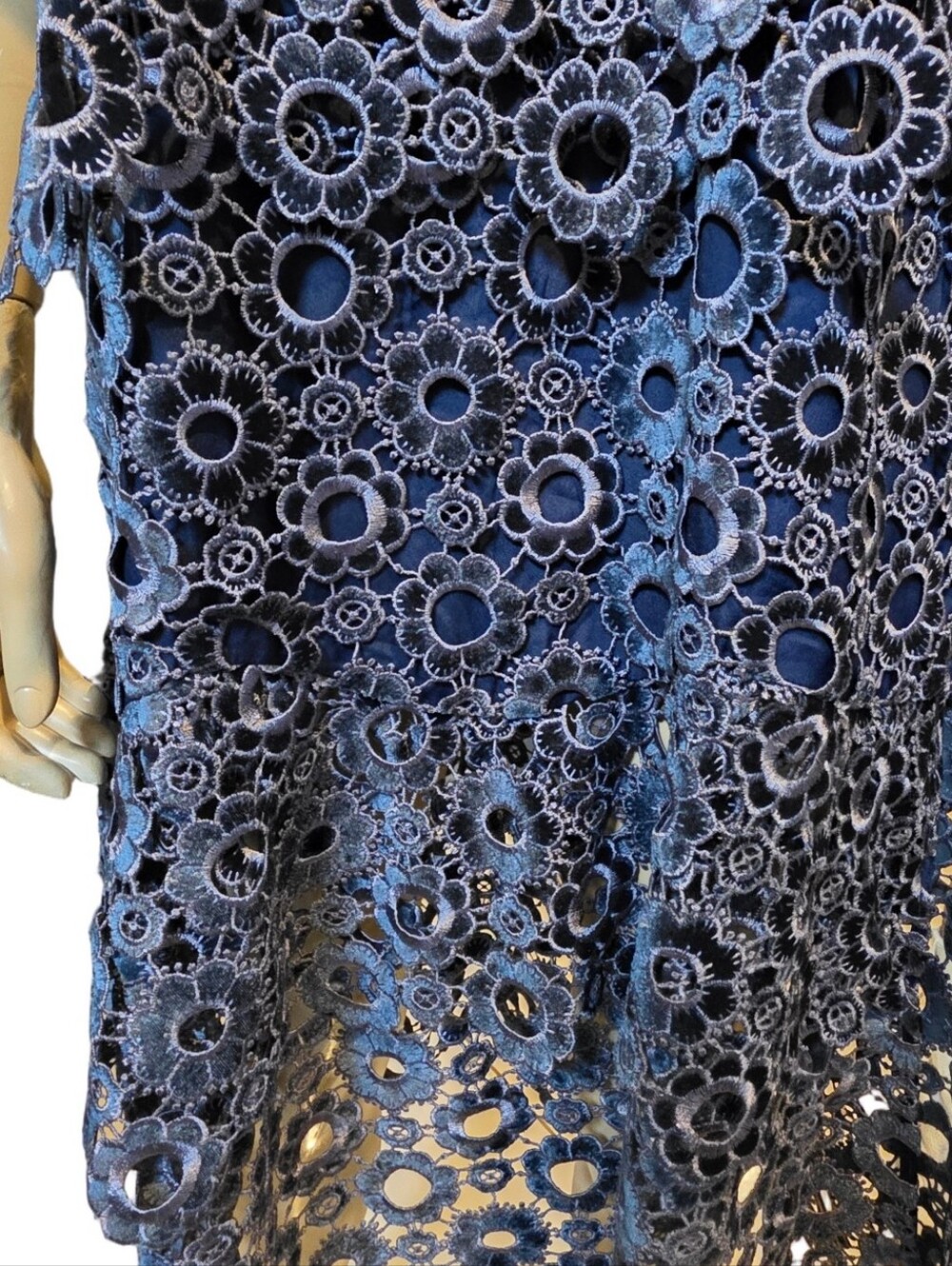 NWT Self-Portrait Sweetheart Yoke Frill Lace Midi Dress Slate Blue - Picture 15 of 16